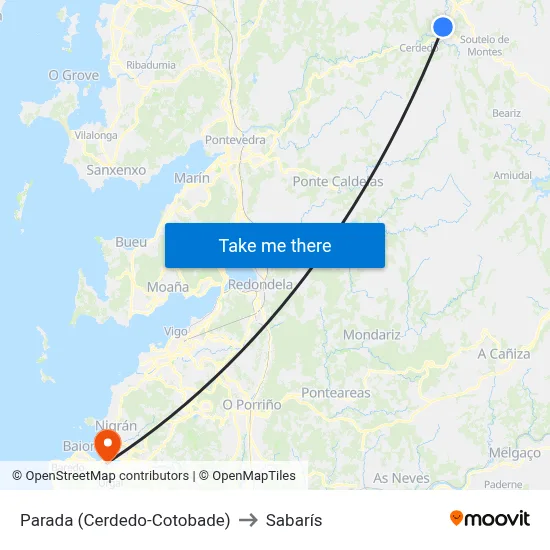 Parada (Cerdedo-Cotobade) to Sabarís map