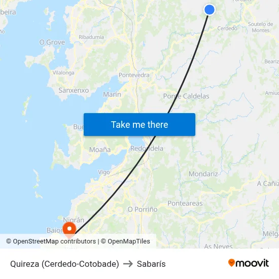 Quireza (Cerdedo-Cotobade) to Sabarís map