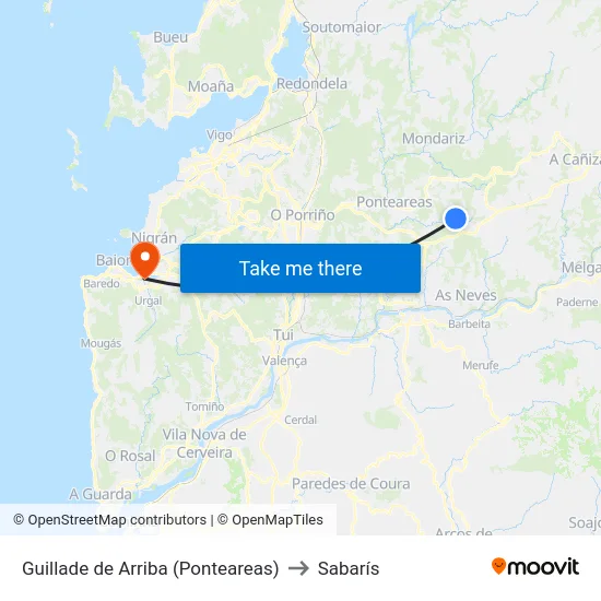 Guillade de Arriba (Ponteareas) to Sabarís map