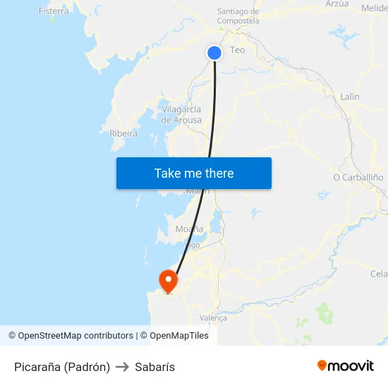 Picaraña (Padrón) to Sabarís map