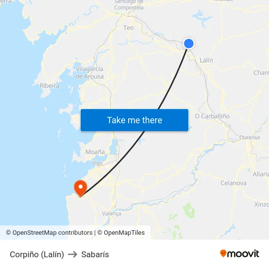 Corpiño (Lalín) to Sabarís map