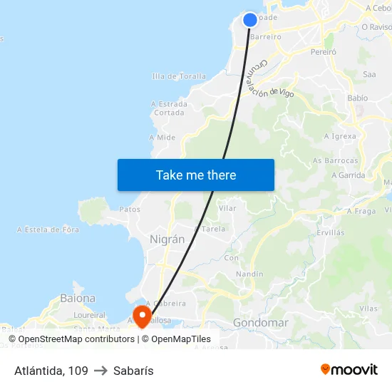 Atlántida, 109 to Sabarís map