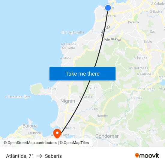 Atlántida, 71 to Sabarís map