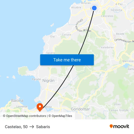 Castelao, 50 to Sabarís map
