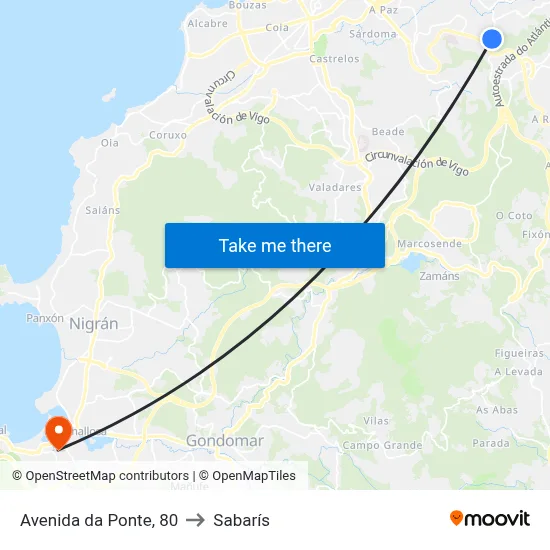 Avenida da Ponte, 80 to Sabarís map