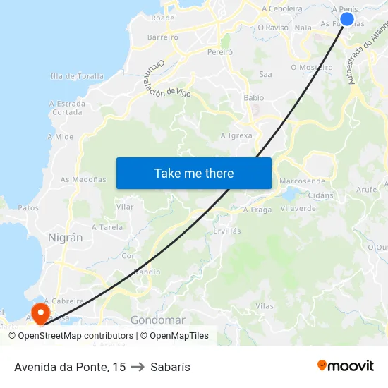 Avenida da Ponte, 15 to Sabarís map