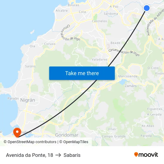 Avenida da Ponte, 18 to Sabarís map