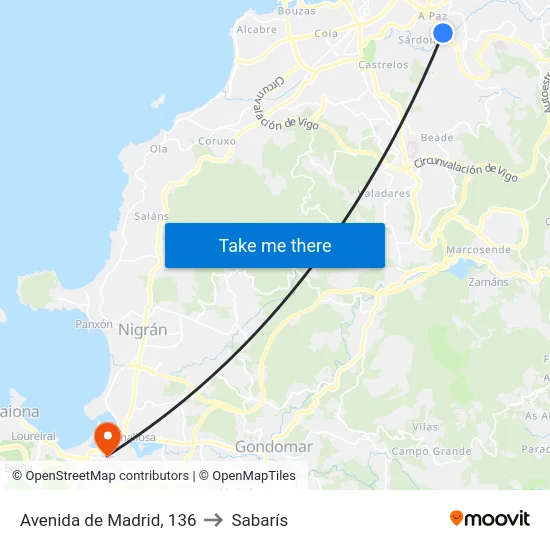 Avenida de Madrid, 136 to Sabarís map