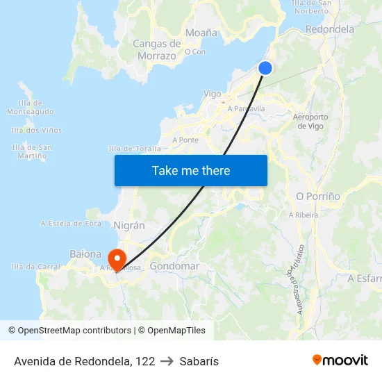 Avenida de Redondela, 122 to Sabarís map