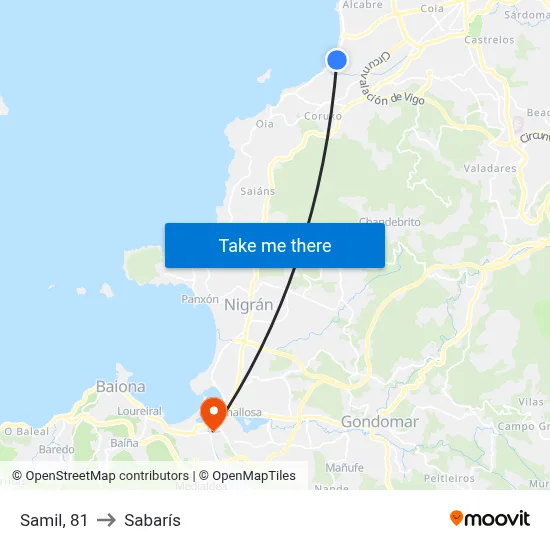 Samil, 81 to Sabarís map