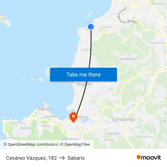 Cesáreo Vázquez, 182 to Sabarís map