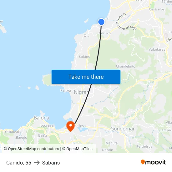 Canido, 55 to Sabarís map