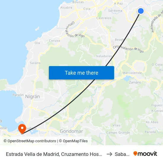Estrada Vella de Madrid, Cruzamento Hospital to Sabarís map