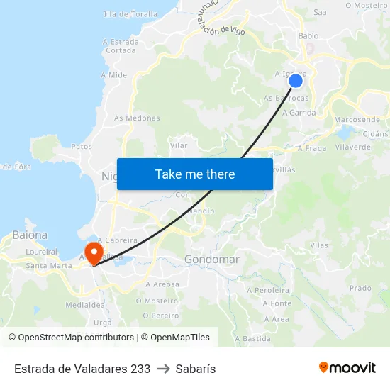 Estrada de Valadares 233 to Sabarís map