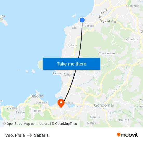 Vao, Praia to Sabarís map