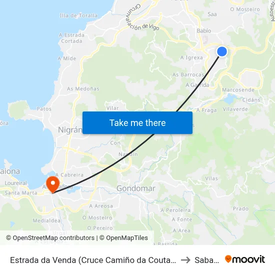 Estrada da Venda (Cruce Camiño da Coutadiña) to Sabarís map