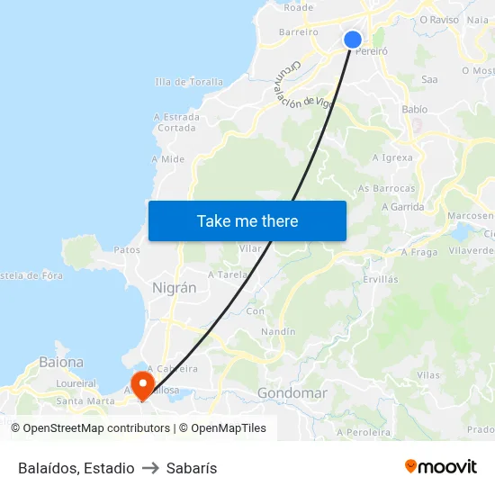 Balaídos, Estadio to Sabarís map