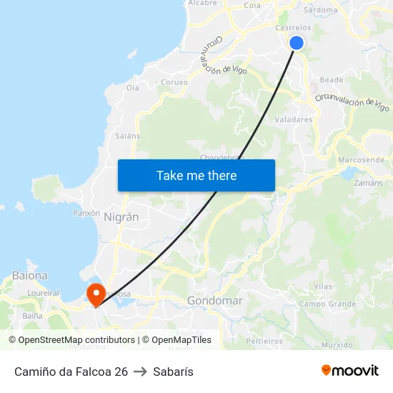 Camiño da Falcoa 26 to Sabarís map