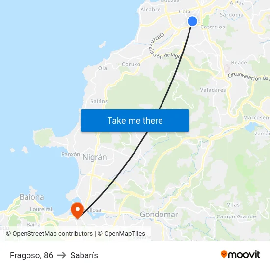 Fragoso, 86 to Sabarís map