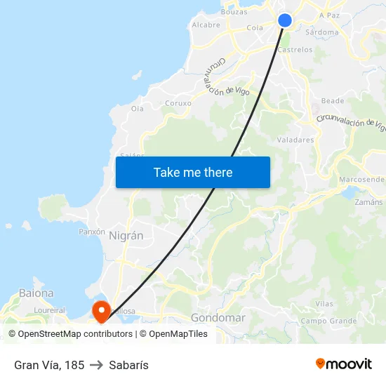 Gran Vía, 185 to Sabarís map