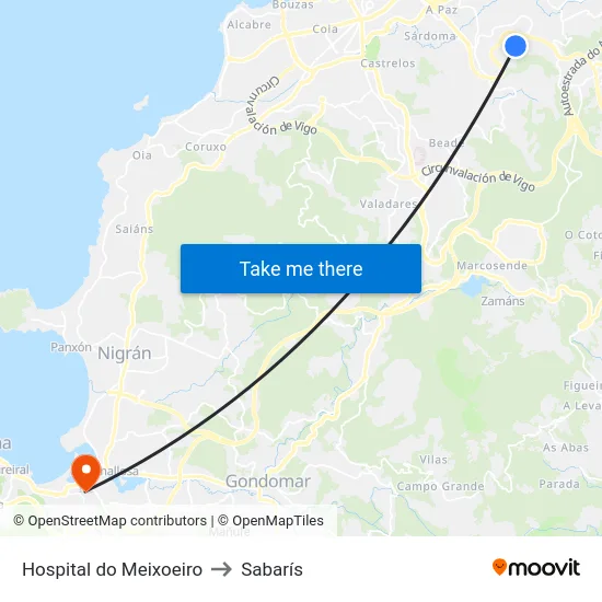 Hospital do Meixoeiro to Sabarís map