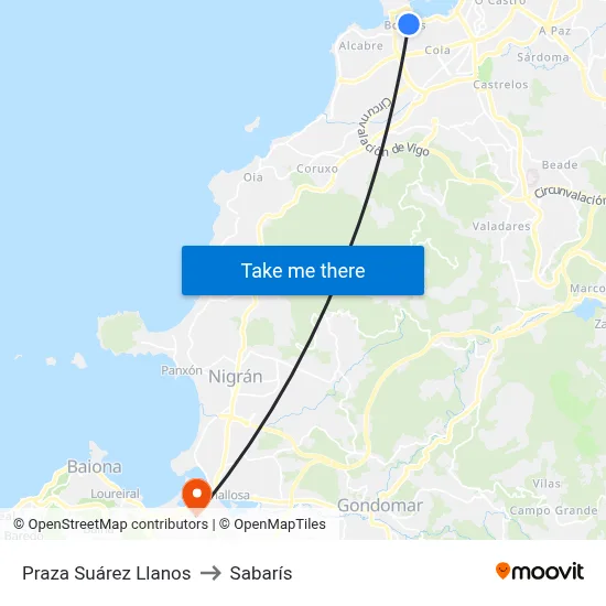 Praza Suárez Llanos to Sabarís map