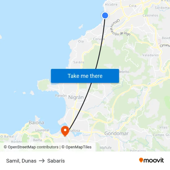 Samil, Dunas to Sabarís map