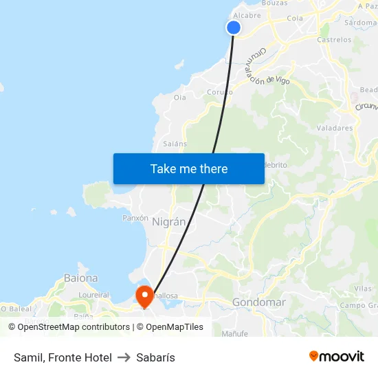 Samil, Fronte Hotel to Sabarís map