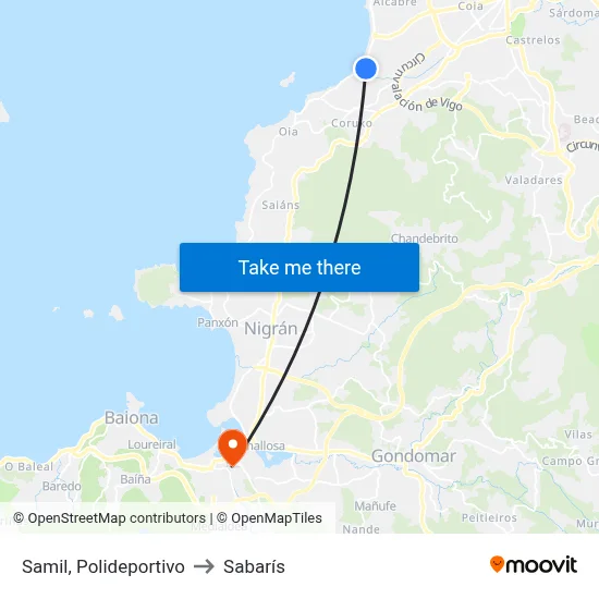 Samil, Polideportivo to Sabarís map