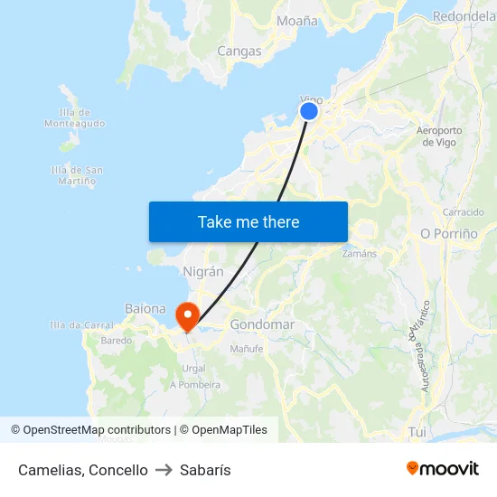 Camelias, Concello to Sabarís map
