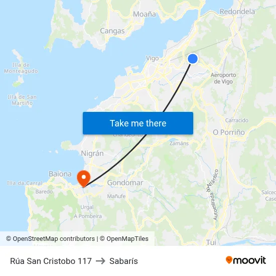Rúa San Cristobo 117 to Sabarís map