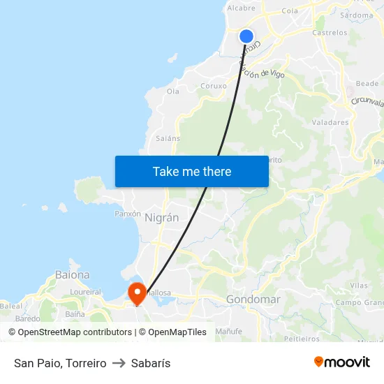 San Paio, Torreiro to Sabarís map