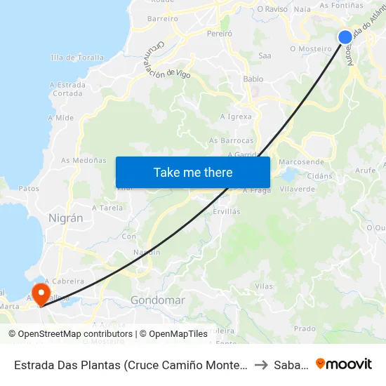 Estrada Das Plantas (Cruce Camiño Monte Vello) to Sabarís map