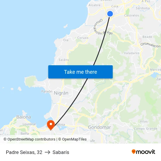 Padre Seixas, 32 to Sabarís map