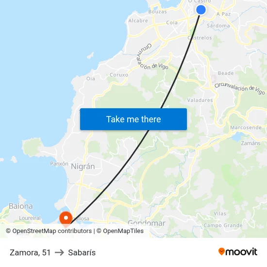 Zamora, 51 to Sabarís map