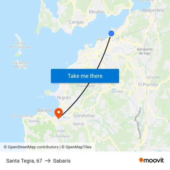 Santa Tegra, 67 to Sabarís map