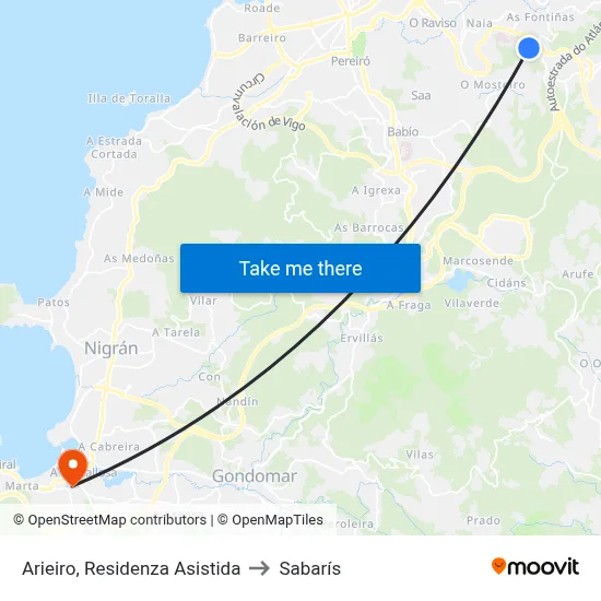 Arieiro, Residenza Asistida to Sabarís map