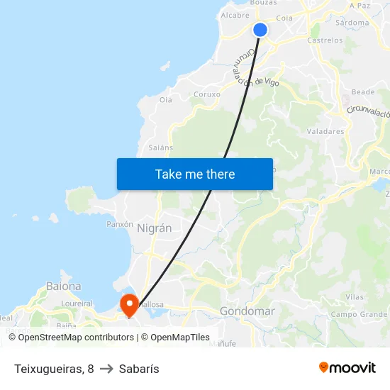Teixugueiras, 8 to Sabarís map