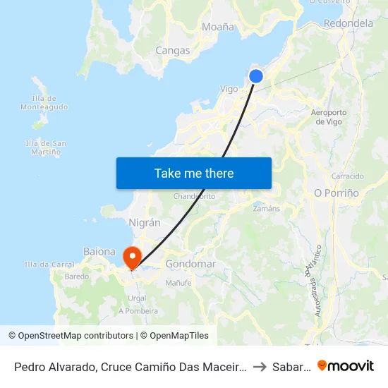 Pedro Alvarado, Cruce Camiño Das Maceiras to Sabarís map