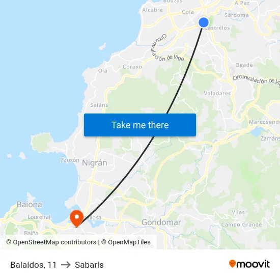 Balaídos, 11 to Sabarís map