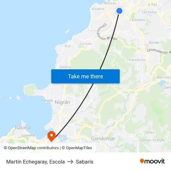 Martín Echegaray, Escola to Sabarís map