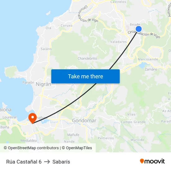Rúa Castañal 6 to Sabarís map