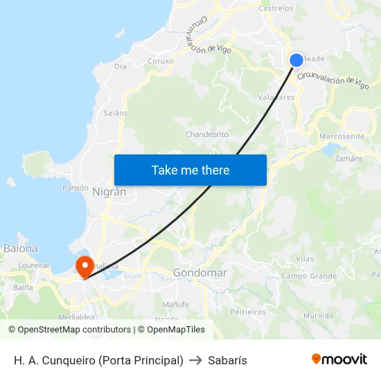 H. A. Cunqueiro (Porta Principal) to Sabarís map