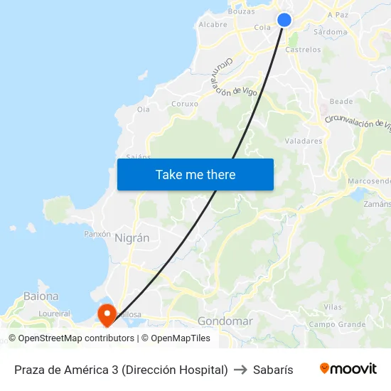 Praza de América 3 (Dirección Hospital) to Sabarís map