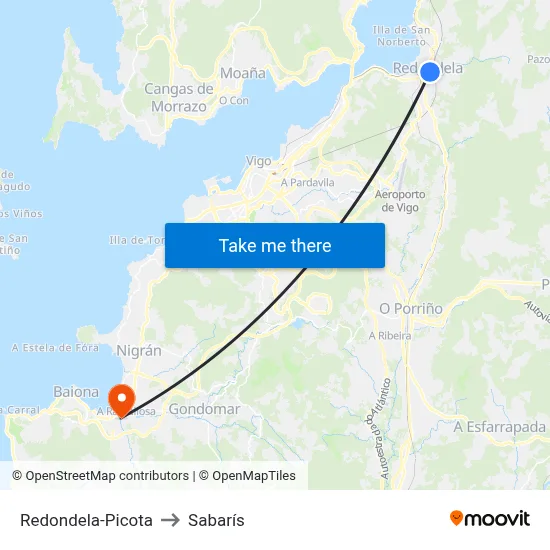 Redondela-Picota to Sabarís map