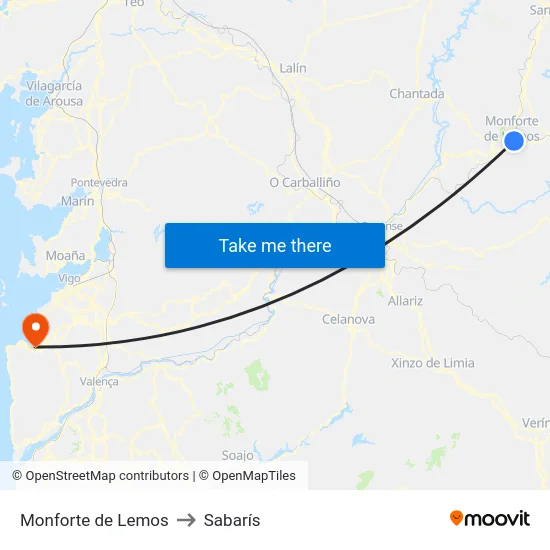 Monforte de Lemos to Sabarís map