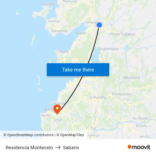 Residencia Montecelo to Sabarís map