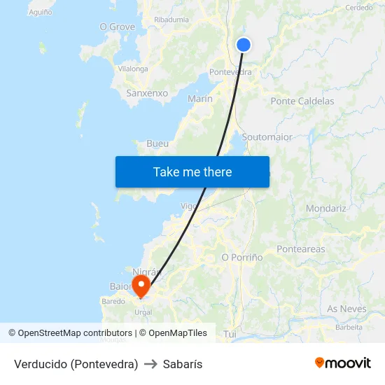 Verducido (Pontevedra) to Sabarís map