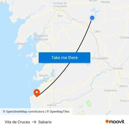 Vila de Cruces to Sabarís map
