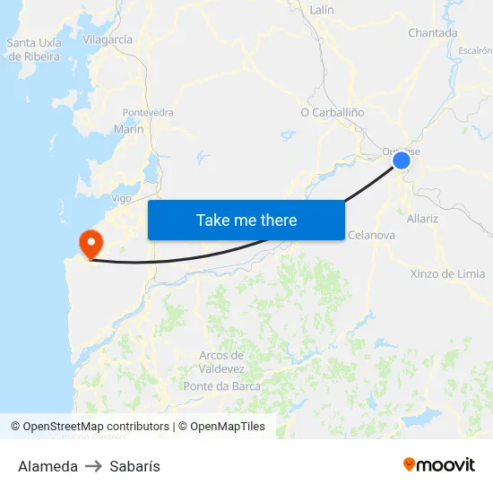 Alameda to Sabarís map